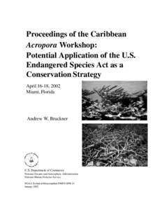 Proceedings of the Caribbean Acropora Workshop: Potential Application of the U.S. Endangered Species Act as a Conservation Strategy (2002)