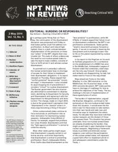 NPT News In Review Civil society perspectives on the 2014 nuclear Non-Proliferation Treaty Preparatory Committee 28 April–9 MayMay 2014