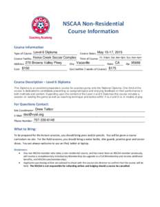 NSCAA Non‐Residential  Course Information     
