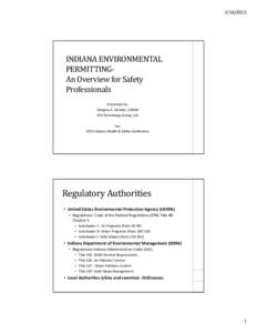 INDIANA	ENVIRONMENTAL PERMITTING‐ An	Overview	for	Safety	 Professionals