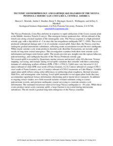 ABSTRACT: TECTONIC GEOMORPHOLOGY AND EARTHQUAKE HAZARDS OF THE NICOYA PENINSULA SEISMIC GAP, COSTA RICA, CENTRAL AMERICA; #[removed])