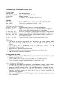 Curriculum Vitae – Peter Lodahl (FebruaryPersonal details Title and name: Date and place of birth: Private status: Address: