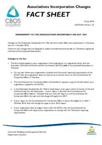 Fact Sheet - Changes to the Associations Incorporation ActV1.0 July 2016