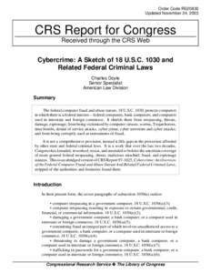 Cybercrime: A Sketch of 18 U.S.C[removed]and Related Federal Criminal Laws