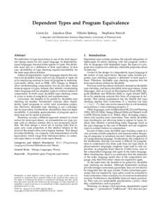 Dependent Types and Program Equivalence Limin Jia Jianzhou Zhao  Vilhelm Sjöberg
