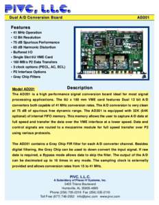Dual A/D Conversion Board  AD201 Features • 41 MHz Operation