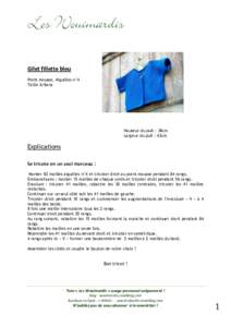 Les Wouimardis Gilet fillette bleu Point mousse, Aiguilles n°4 Taille 6/8ans  Hauteur du pull : 38cm