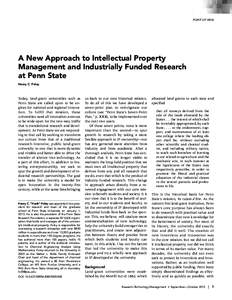 POINT OF VIEW  A New Approach to Intellectual Property Management and Industrially Funded Research at Penn State Henry C. Foley