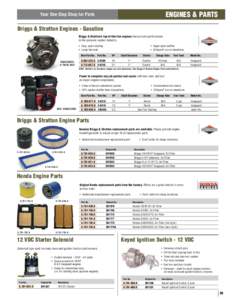 ENGINES & PARTS  Your One Stop Shop for Parts Briggs & Stratton Engines - Gasoline Briggs & Stratton’s top-of-the-line engines have proven performance