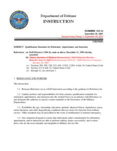 Department of Defense  INSTRUCTION NUMBER[removed]September 20, 2005 Incorporating Change 2, September 20, 2011
