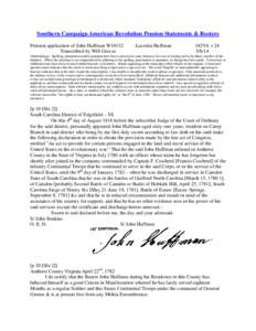 Southern Campaign American Revolution Pension Statements & Rosters Pension application of John Huffman W10132 Transcribed by Will Graves Lucretia Huffman