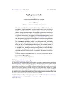 Theoretical Economics), 217–Regular prices and sales Paul Heidhues