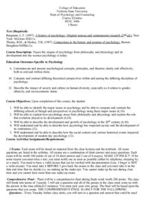 College of Education Valdosta State University Dept of Psychology and Counseling Course Syllabus PSYCHours