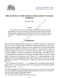Proc. Int. Cong. of Math. – 2018 Rio de Janeiro, Vol–1238) THE EVENNESS CONJECTURE IN EQUIVARIANT UNITARY BORDISM Bernardo Uribe