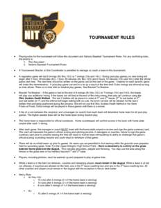 TOURNAMENT RULES  • Playing rules for the tournament will follow this document and Nations Baseball Tournament Rules. For any conflicting rules, the priority is: