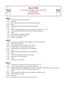 Beef 101  “Everything You Wanted to Know About Beef” 2013 Programs Schedule of Events