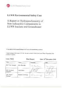 This page is left blank intentionally.  LLWR Limited A Report on Hydrogeochemistry of Non-radioactive