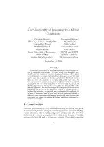 The Complexity of Reasoning with Global Constraints Christian Bessiere LIRMM, CNRS/U. Montpellier Montpellier, France [removed]