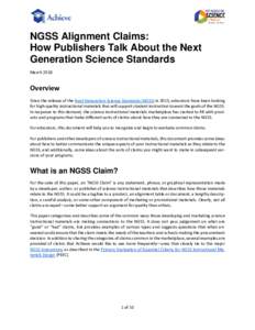 NGSS Alignment Claims: How Publishers Talk About the Next Generation Science Standards MarchOverview