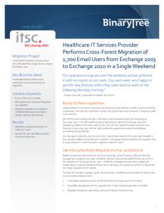 Case Study  Migration Project Cross-forest migration of 1,700 users from Microsoft Exchange Server 2003 to Exchange 2010.