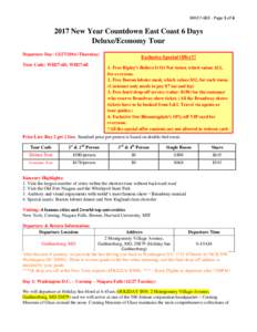 WH27-6DE - Page 1 ofNew Year Countdown East Coast 6 Days Deluxe/Economy Tour Departure Day: Thursday) Tour Code: WH27-6D, WH27-6E