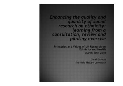 Enhancing the quality and quantity of social research on ethnicity: learning from a consultation, review and piloting exercise