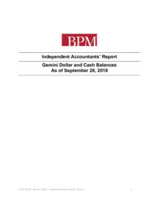 Independent Accountants’ Report Gemini Dollar and Cash Balances As of September 28,  - Gemini Dollar - Independent Accountants’ Report