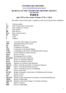 VETERINARY HISTORY www.veterinaryhistorysociety.org.uk JOURNAL OF THE VETERINARY HISTORY SOCIETY ISSN[removed]