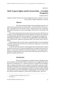 JOURNAL OF MEDICAL LAW AND ETHICS; VOL. 1, NR. 1, 43-59, PARIS LEGAL PUBLISHERS © 2013  ARTICLE Theft, Property Rights and the Human Body – A Scottish Perspective