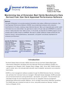 Maximizing Use of Extension Beef Cattle Benchmarks Data Derived from Cow Herd Appraisal Performance Software
