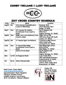 Cumby Trojans & Lady TrojansCross Country Schedule Date Aug26