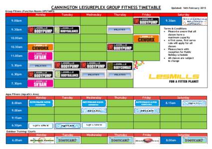 CANNINGTON LEISUREPLEX GROUP FITNESS TIMETABLE  Updated: 16th February 2015 Group Fitness (Function Rooms UPSTAIRS)