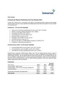 Press release  Inmarsat plc Reports Preliminary Full Year Results 2012