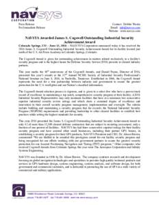 Press Release: For Immediate Release Contact: Debbie Westra Email:  Website: www.navsys.com
