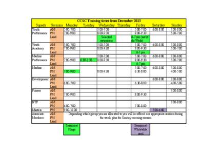 CCSC training timetable December 2013