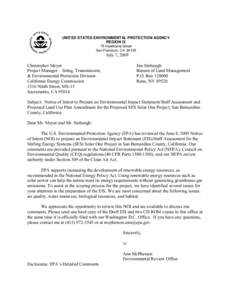 Stirling Energy Systems Solar One Project, Later Calico Solar Project, Notice of Intent