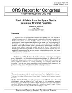 Theft of Debris from the Space Shuttle Columbia: Criminal Penalties