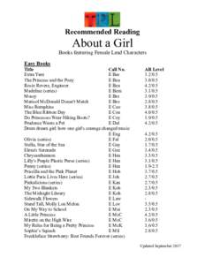 Recommended Reading  About a Girl Books featuring Female Lead Characters Easy Books Title