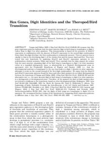 JOURNAL OF EXPERIMENTAL ZOOLOGY (MOL DEV EVOL) 304B:198–Hox Genes, Digit Identities and the Theropod/Bird Transition ´ T2 and JOHAN A.J. METZ1,3 FRIETSON GALIS1n, MARTIN KUNDRA
