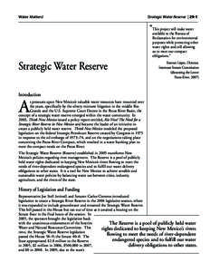 Water Matters!  Strategic Water Reserve | 29-1 “This project will make water