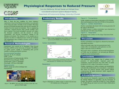 Physiological Responses to Reduced Pressure Cara Ann Wehkamp, Michael Stasiak and Michael Dixon Controlled Environment Systems Research Facility, Department of Environmental Biology, University of Guelph  Introduction
