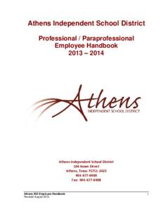 Athens Independent School District Professional / Paraprofessional Employee Handbook