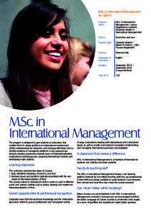 M.Sc. in International Management at a glance Program name  M.Sc. in International