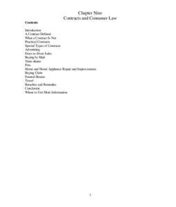 Chapter Nine Contracts and Consumer Law Contents Introduction A Contract Defined What a Contract Is Not