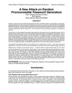 A New Attack on Random Pronounceable Password Generators  Ganesan and Davies A New Attack on Random Pronounceable Password Generators