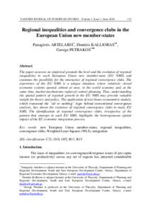 EASTERN JOURNAL OF EUROPEAN STUDIES Volume 1, Issue 1, JuneRegional inequalities and convergence clubs in the European Union new member-states