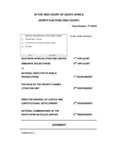 IN THE HIGH COURT OF SOUTH AFRICA (NORTH GAUTENG HIGH COURT) Case Number: [removed]DELETE WHICHEVER IS NOT APPLICABLE (1)