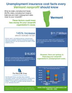 Unemployment insurance cost facts every Vermont nonproﬁt should know What do state unemployment taxes (SUTA), state unemployment reserve balances and claim overpayment rates mean to your nonprofit?