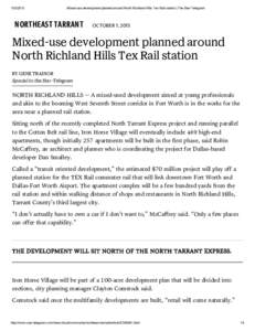 Mixed­use development planned around North Richland Hills Tex Rail station | The Star­Telegram NORTHEAST TARRANT