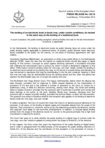 Court of Justice of the European Union PRESS RELEASE NoLuxembourg, 10 November 2016 Press and Information